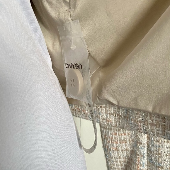 X Calvin Klein Tweed Blazer, Size 6, Petite, Light Cream Silver Peach Light Blue - Picture 8 of 11